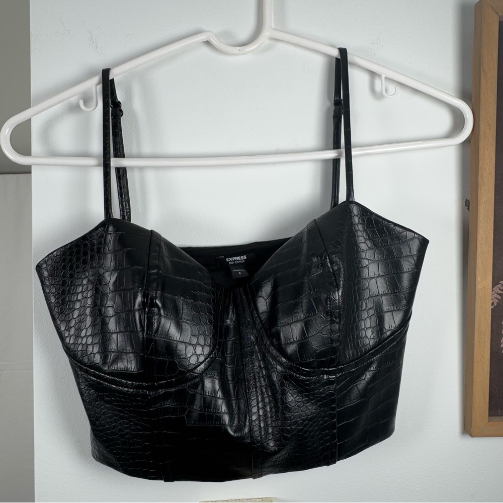 Express Black Croc-Embossed Bustier Top (S)